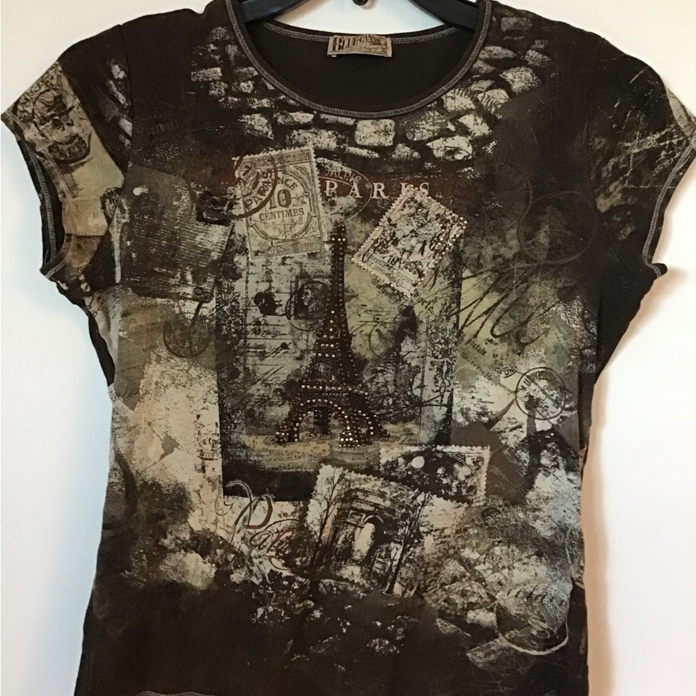Studded Eiffel Tower Short Sleeve Tee in Black and Olive